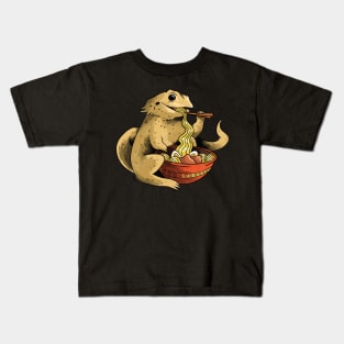 Bearded Dragon Eating Ramen Noodles Kids T-Shirt